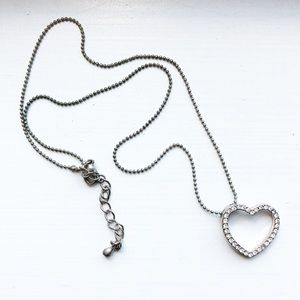 Vintage silver & rhinestone heart pendant necklace